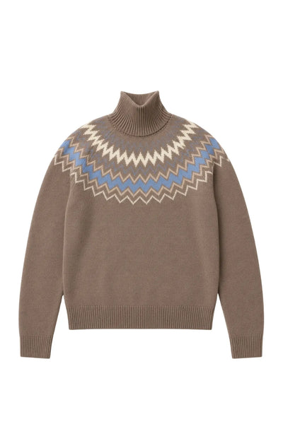Mushroom Wool-Cashmere Fair Isle Rollneck Sweater