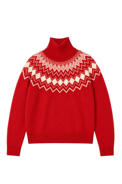 Red Wool-Cashmere Fair Isle Rollneck Sweater