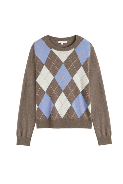 Mushroom Wool-Cashmere Argyle Sweater