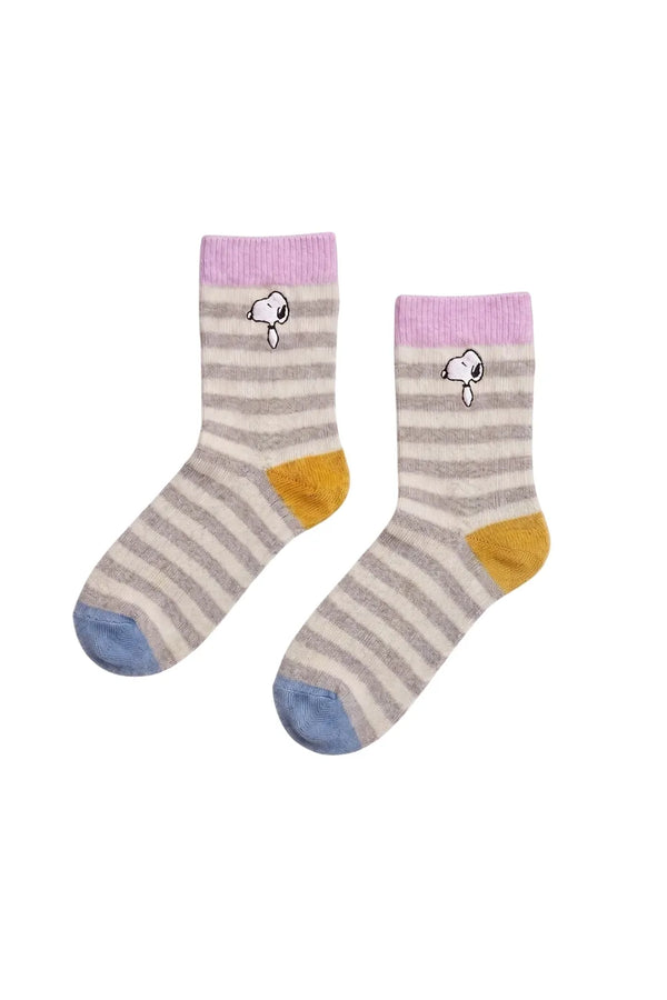 Pink Wool-Cashmere Snoopy Stripey Socks