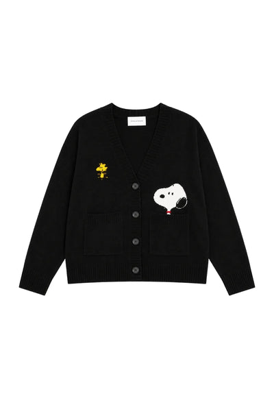 Navy Wool-Cashmere Snoopy Peek Pocket Cardigan