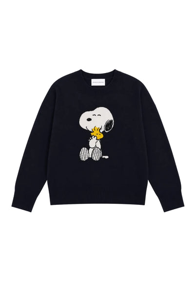 Navy Wool-Cashmere Snoopy & Woodstock Sweater