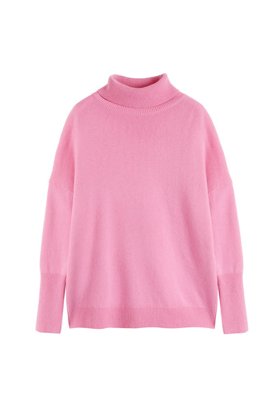 Flamingo-Pink Pure Cashmere Rollneck Sweater