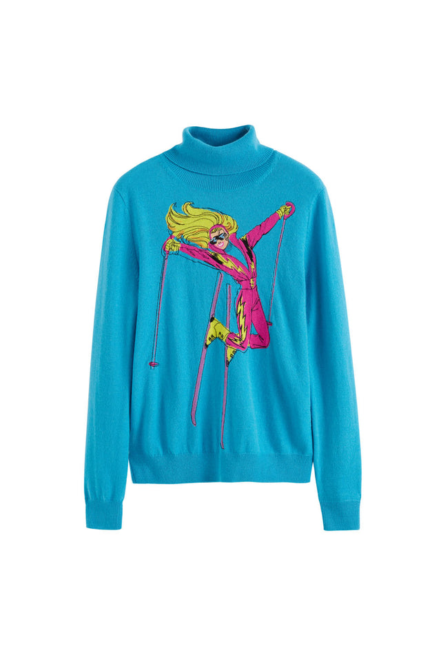 Blue Wool-Cashmere Ski Barbie Rollneck Sweater image 2