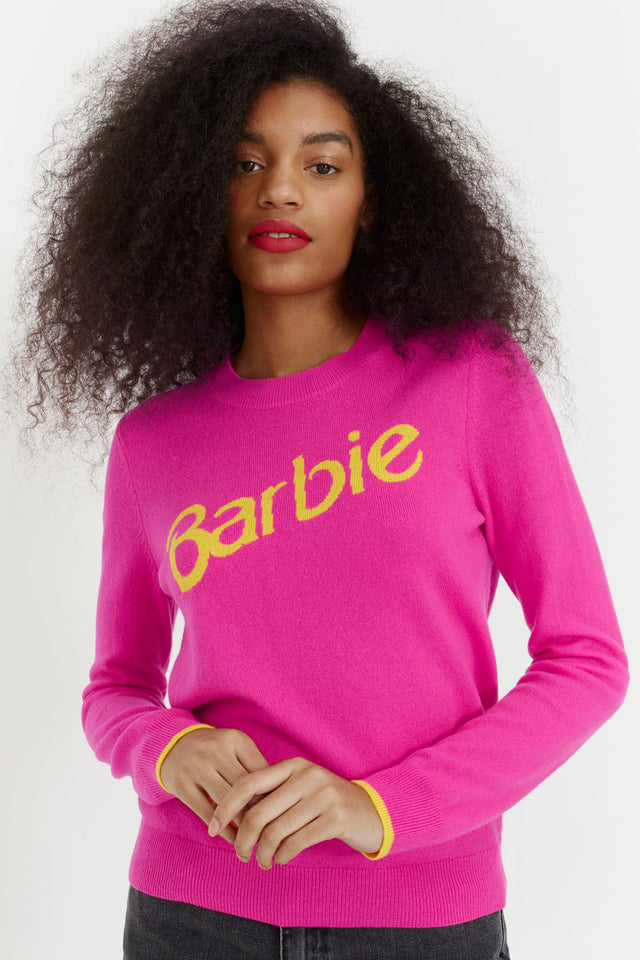 Pink Wool-Cashmere Barbie Slogan Sweater image 1