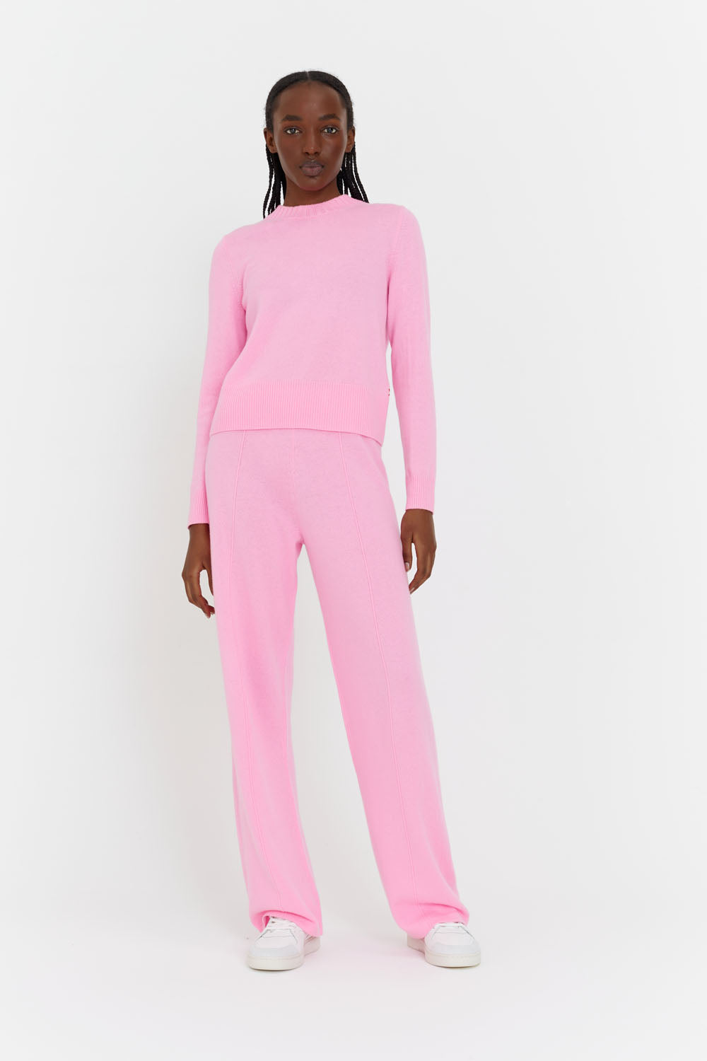 Bubblegum Wool-Cashmere Wide-Leg Pants