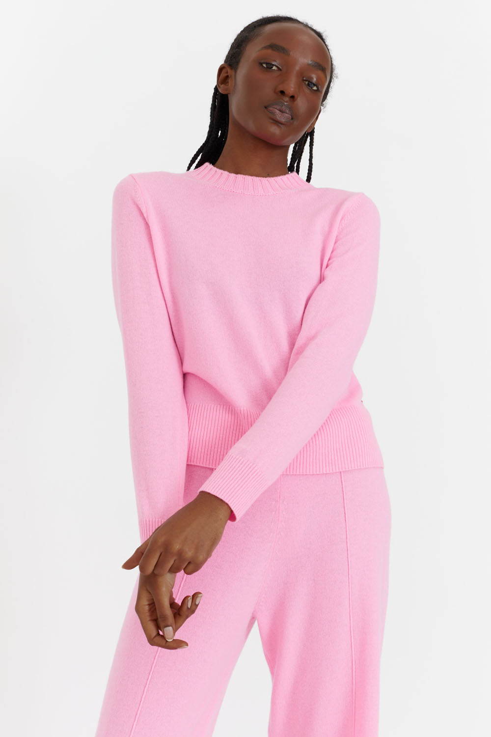 Bubblegum Wool-Cashmere Cropped Sweater