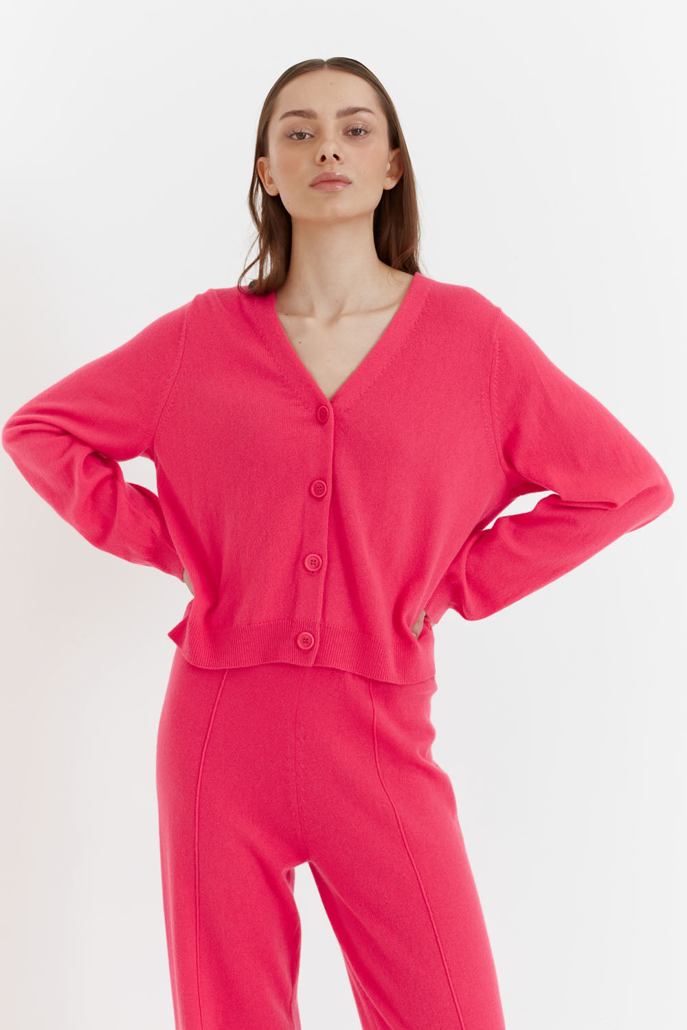 Bright-Coral Wool-Cashmere Cropped Cardigan