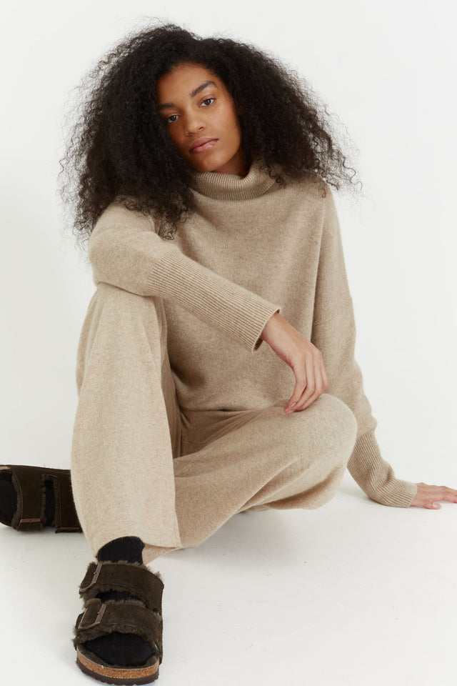 Oatmeal Cashmere Rollneck Sweater image 5