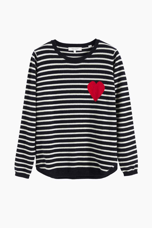 Navy-Cream Breton Heart Wool-Cashmere Sweater image 2