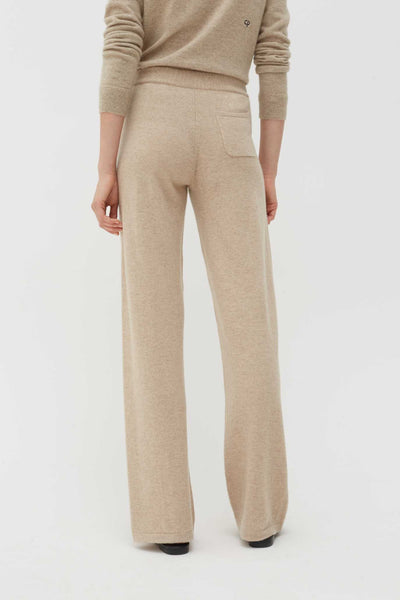 Oatmeal Pure Cashmere Wide-Leg Pants