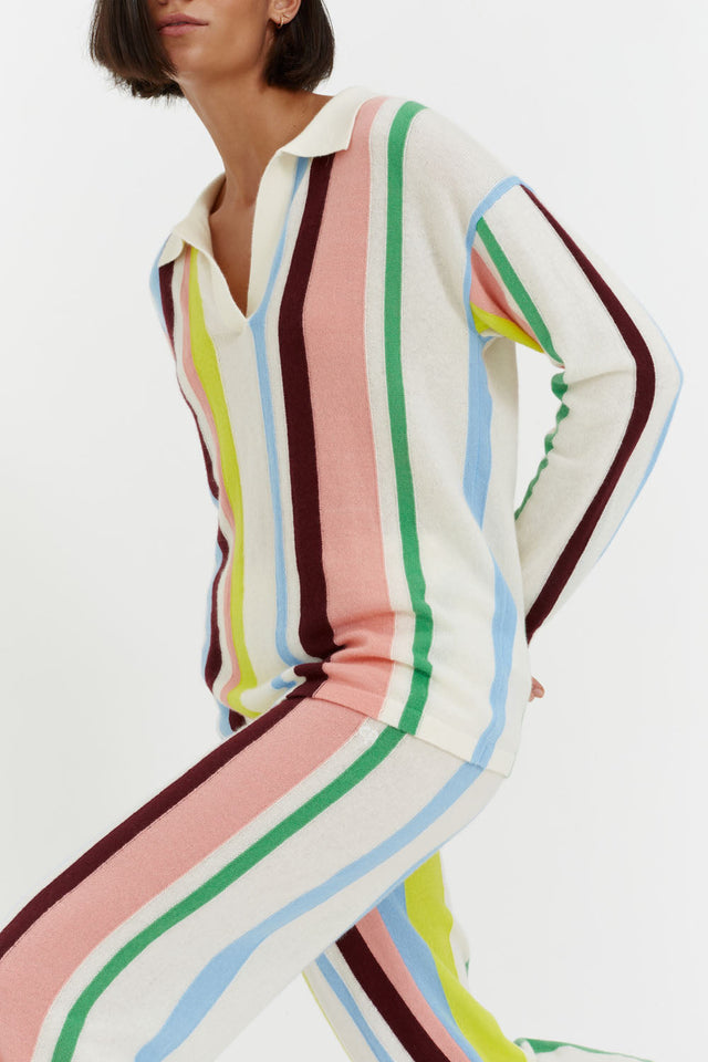 Sample Multicoloured Cashmere Stripe Polo Sweater image 1