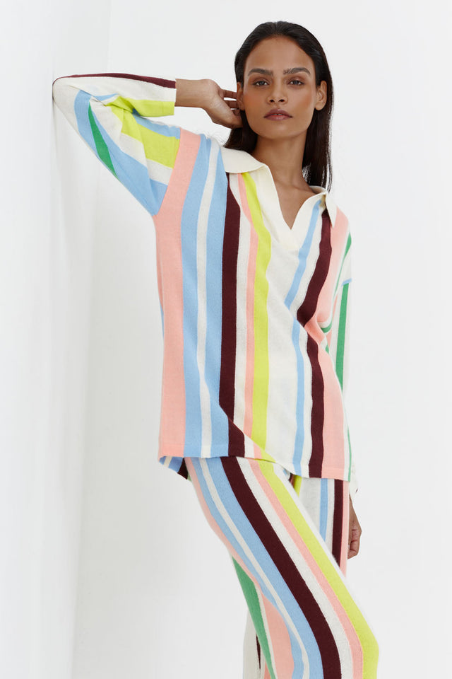 Sample Multicoloured Cashmere Stripe Polo Sweater image 5
