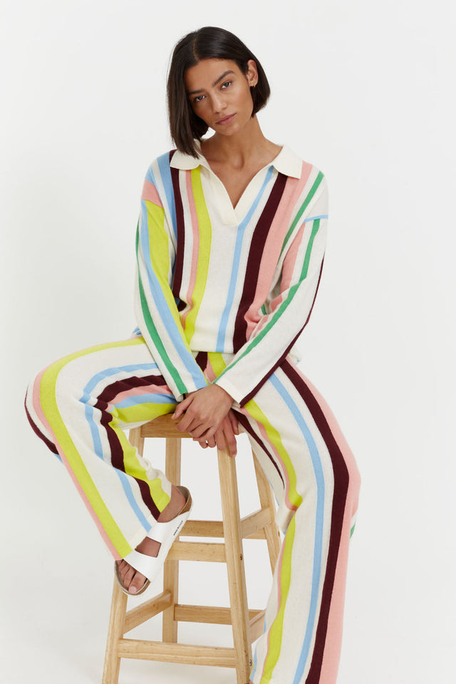 Sample Multicoloured Cashmere Stripe Polo Sweater image 3