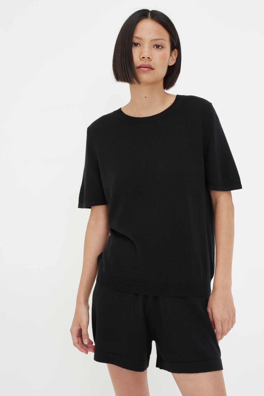 Black Cotton-Cashmere T-Shirt